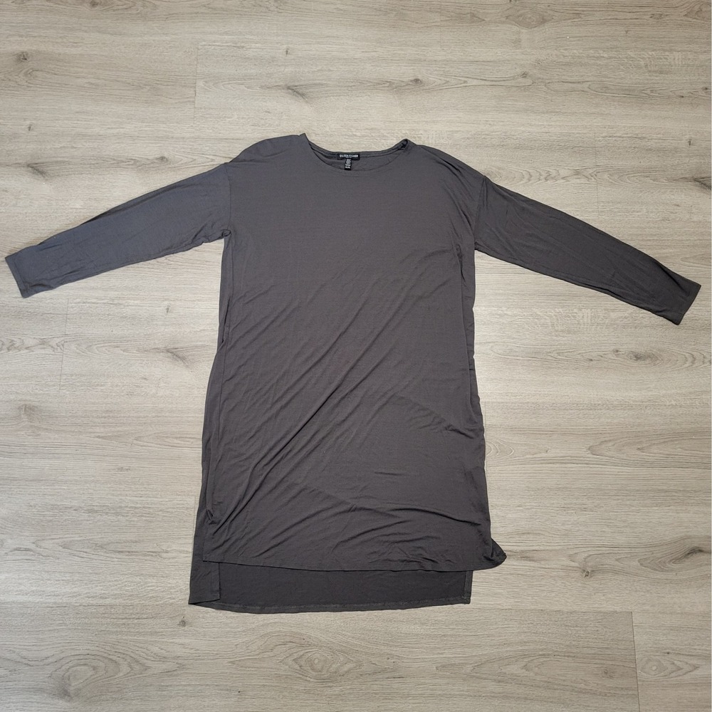 Eileen Fisher Petite‎ Gray Long Sleeve Viscose Jersey Tunic Dress size Large